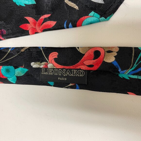 Leonard Italian Silk Tie Flowers Paris Italy 100% Silk - Picture 9 of 9